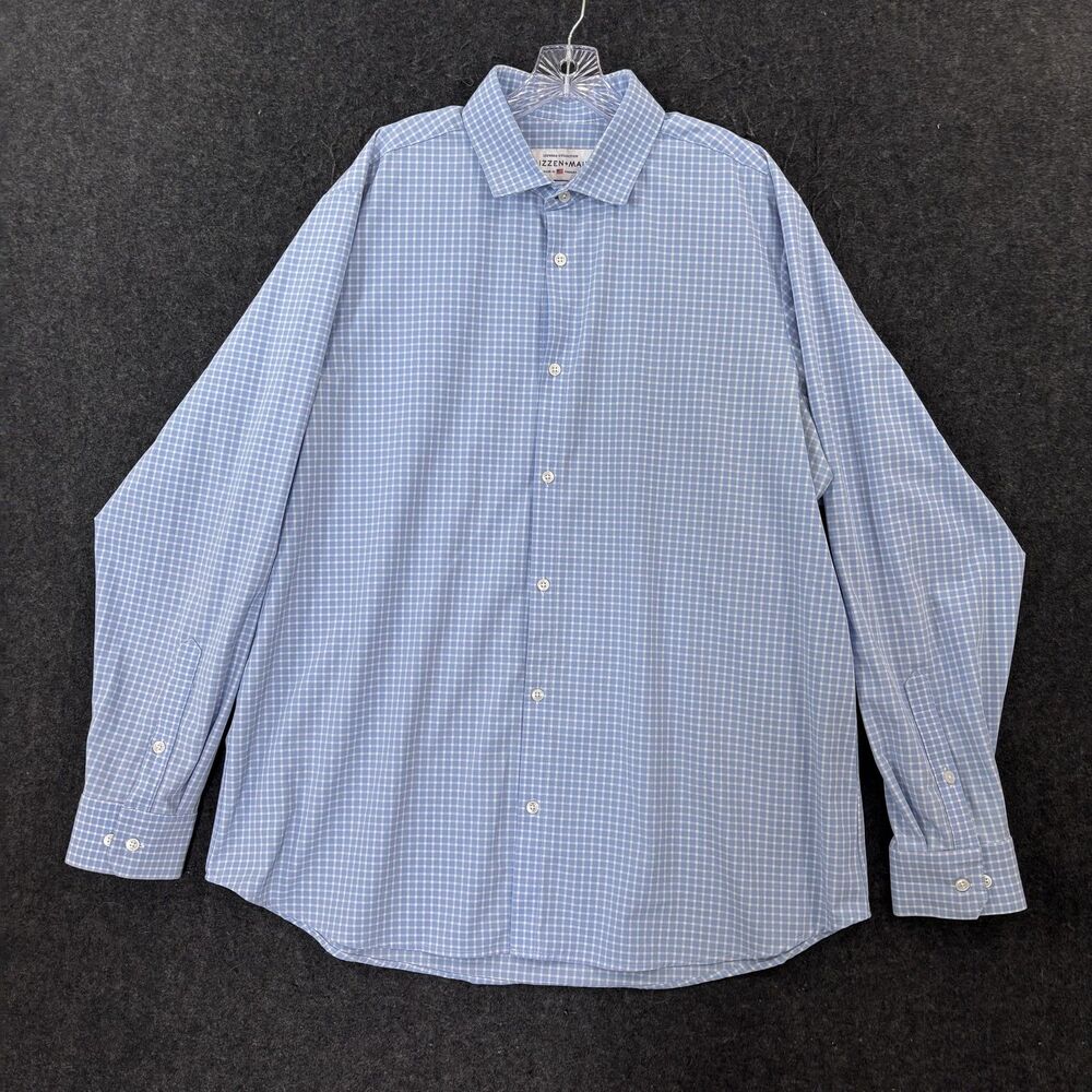 Mizzen+Main Leeward Shirt Men's XXL Blue Check Standard Fit Stretch Non Iron USA